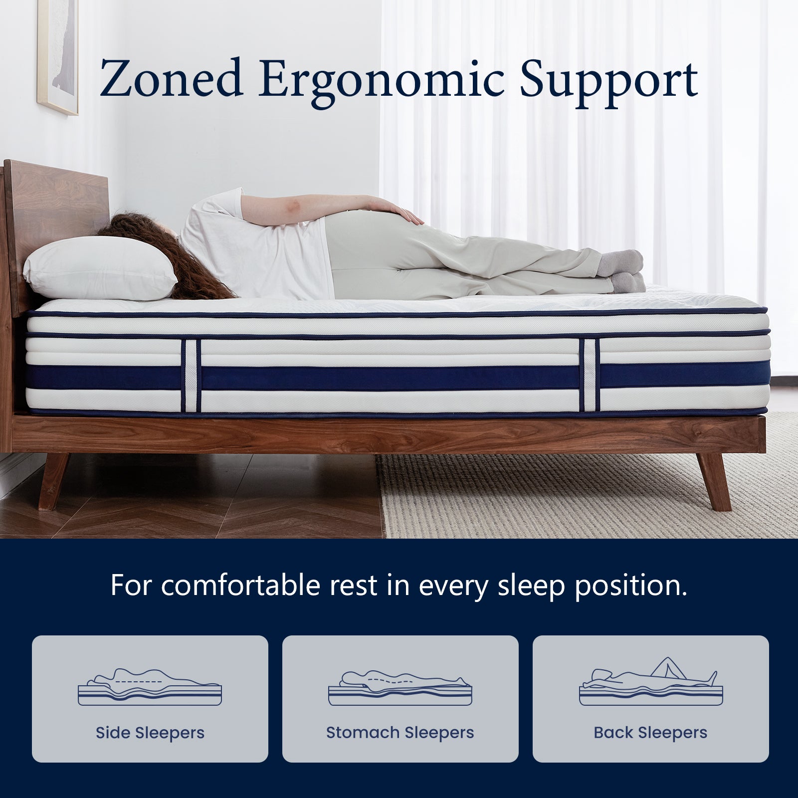 Double Mattress, Hybrid Mattress for Back Pain, Medium Firm | 7-Zone Pocket Springs, orthopaedic mattress, motion isolation