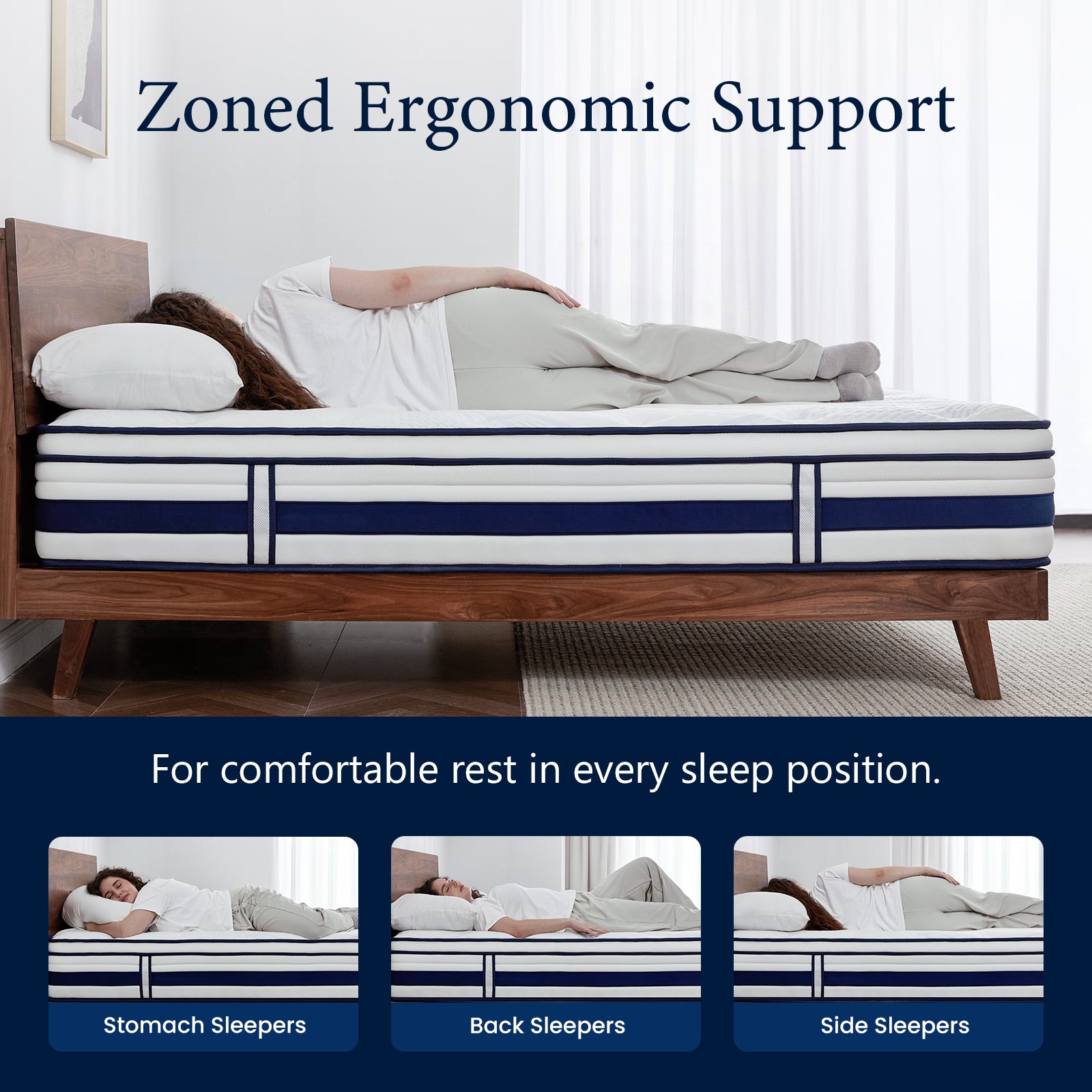 Double Mattress, Hybrid Mattress for Back Pain, Medium Firm | 7-Zone Pocket Springs, orthopaedic mattress, motion isolation